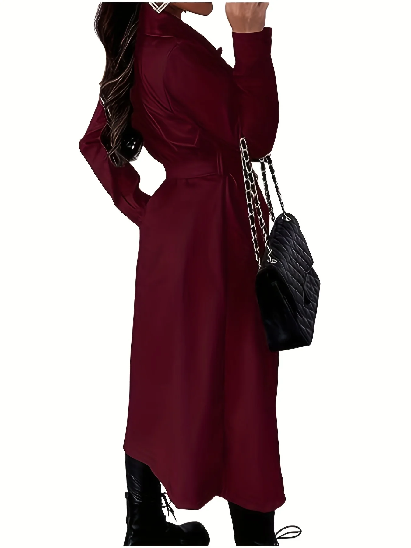 Double Breasted Solid Trench Coat, Casual Open Front Long Sleeve Outerwear, Women's Clothing - Deanwangkt