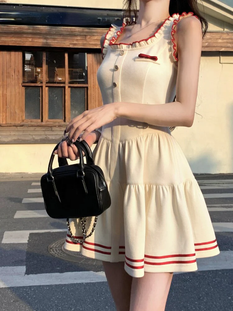 Joskka Summer College Style Sweet Dress Women Bow Kawaii Sweet Party Mini Dress Female Ruffles Patchwork Korean Fashion Dress  New - Deanwangkt