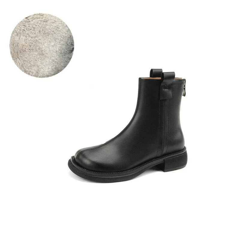 deanwangkt  Autumn Shoes   NEW Fall Shoes Women Split Leather Boots Round Toe Chunky Heel Women Boots Winter Solid Slip-on Ankle Boots Western Boots Women - Deanwangkt