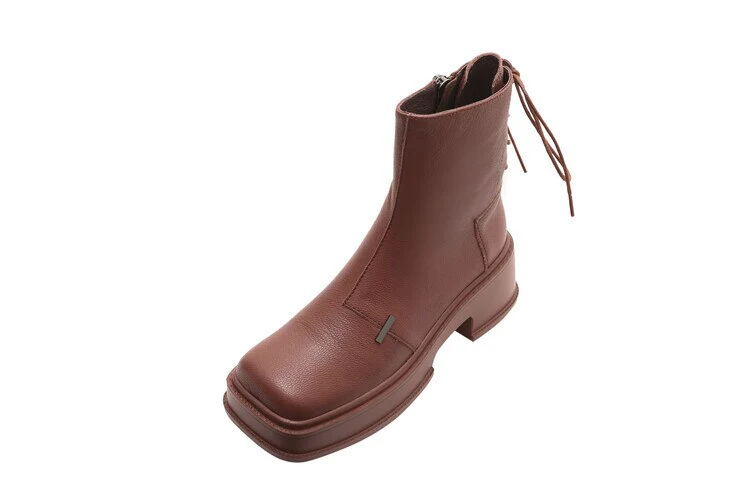 deanwangkt  fashion inspo    NEW Fall Shoes Women Genuine Leather Boots Round Toe Chunky Boots for Women Casual Platform Boots Solid Zipper Ankle Boots Women - Deanwangkt