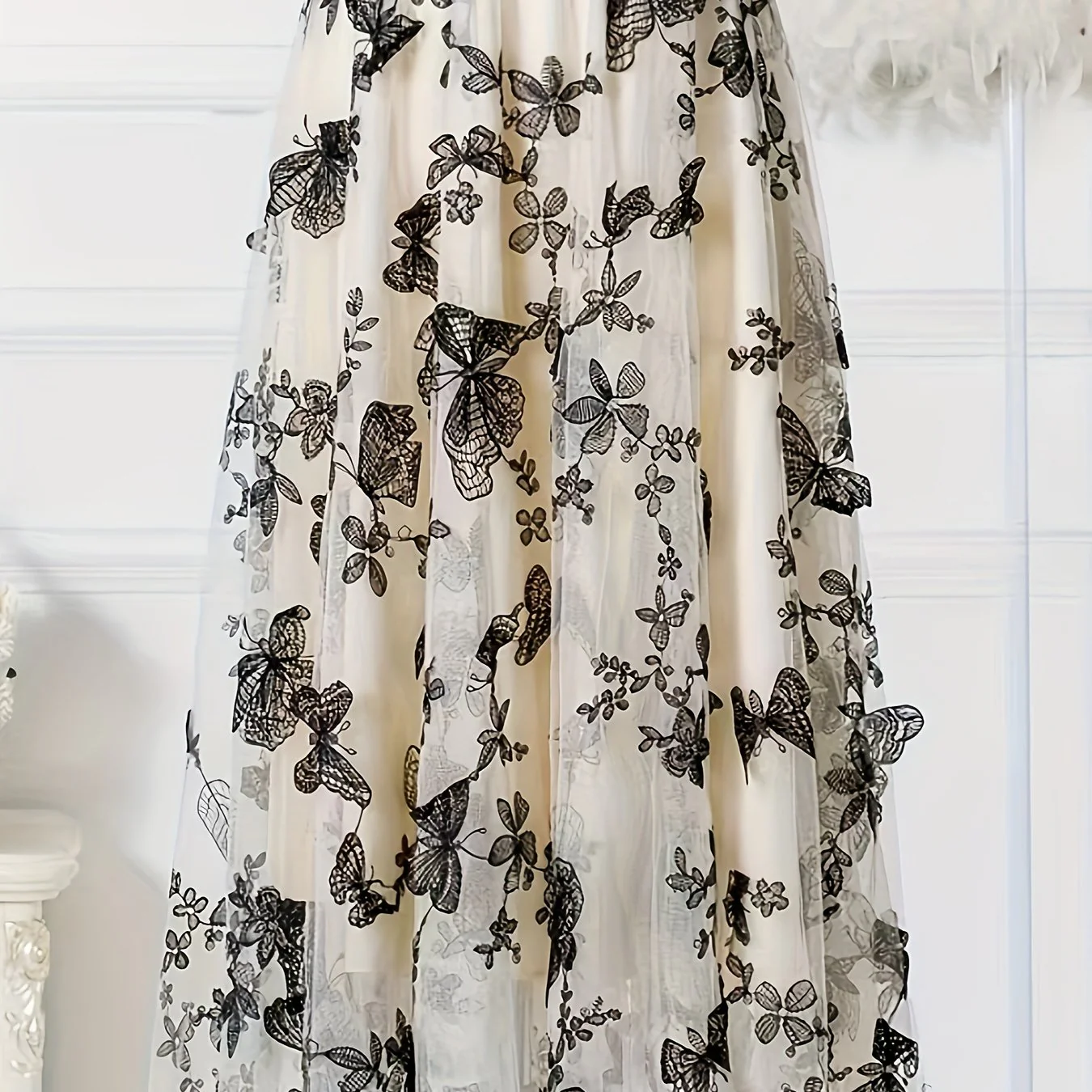 Butterfly Embroidered Midi Dress, Elastic Waist Vacation Casual Dress For Spring & Fall, Women's Clothing - Deanwangkt