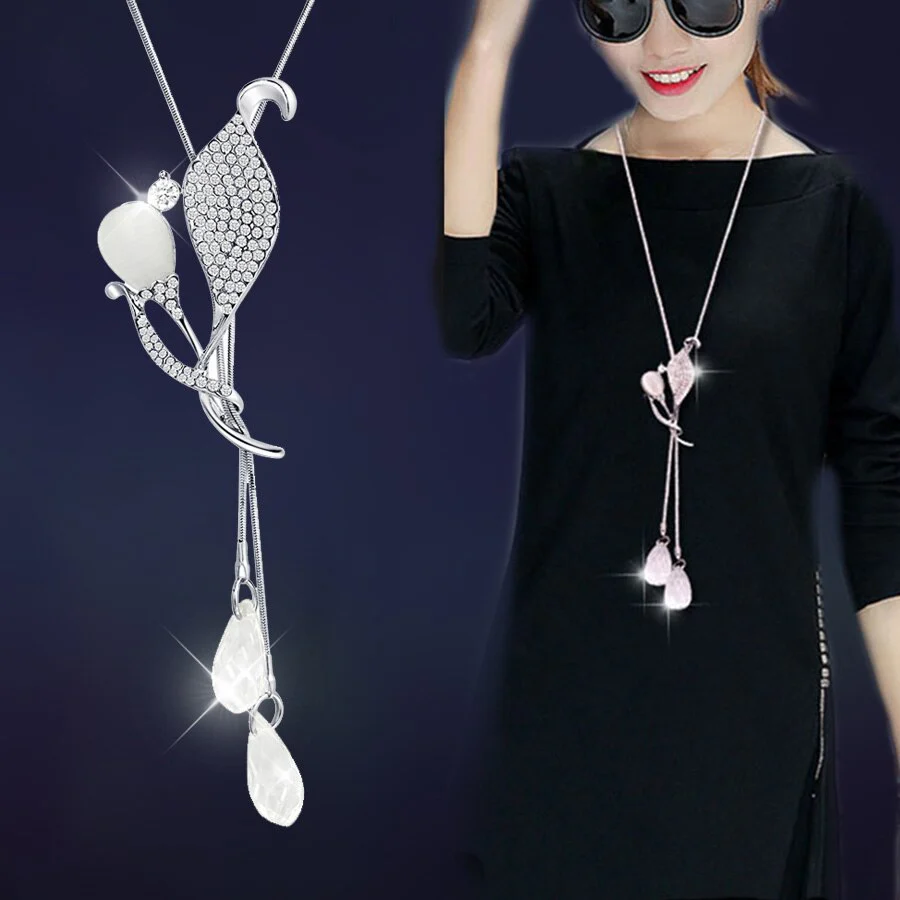 DEANWANGKT Simulated Pearl Choker Necklaces for Women Silver Color Chain Long Necklace Pendant Jewelry Accessories Trendy Kolye - Deanwangkt