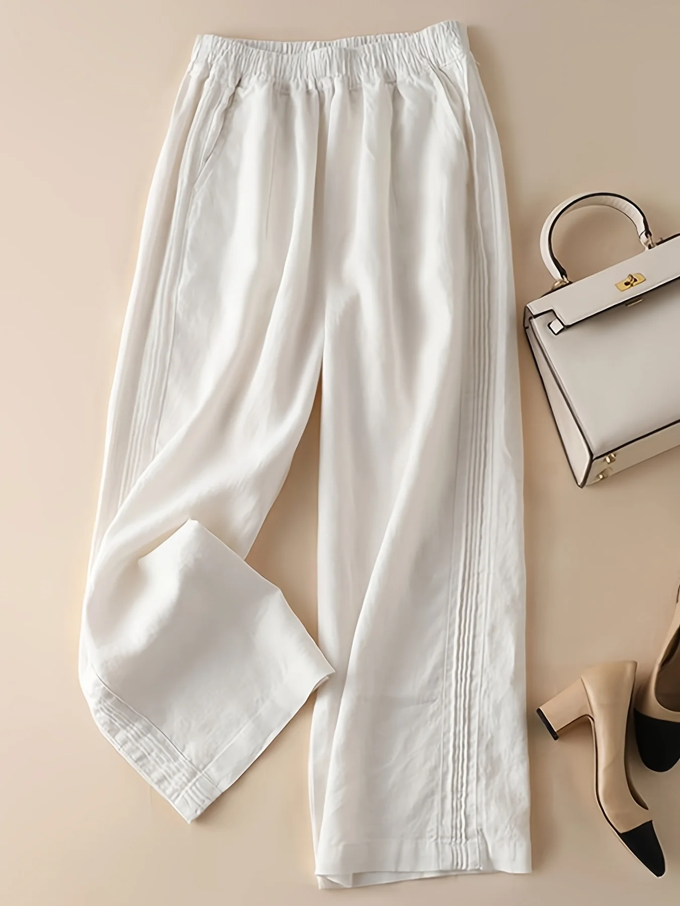 deanwangkt-1  Wide Leg Pants, Elastic Waist Loose Casual Pants For Spring & Summer, Women's Clothing - Deanwangkt