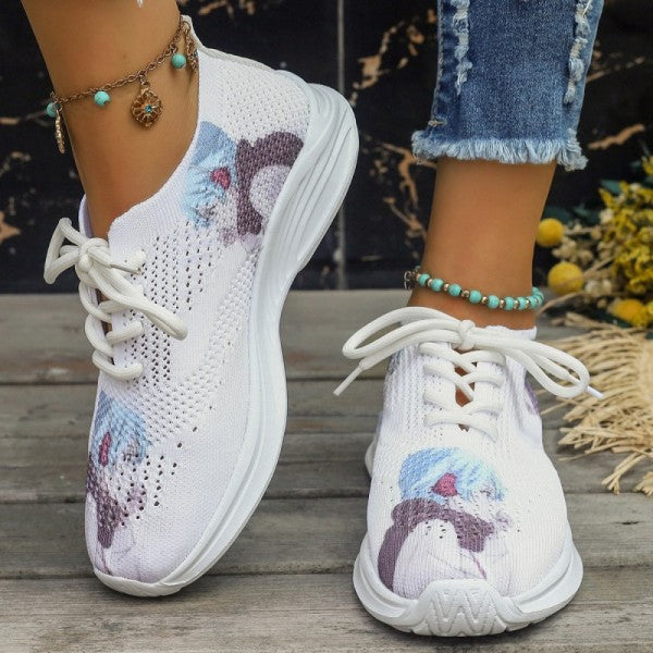 deanwangkt - White Casual Sportswear Daily Frenulum Printing Round Mesh Breathable Comfortable Out Door Shoes - Deanwangkt