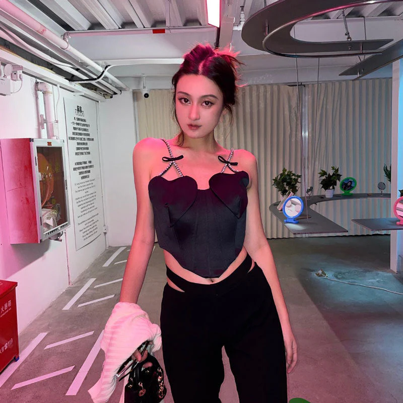 deanwangkt  Summer Sexy Patchwork Diamond Vest For Women Love Sleevelese Tank Tops Female Summer Fashion body sculpting Clothing - Deanwangkt