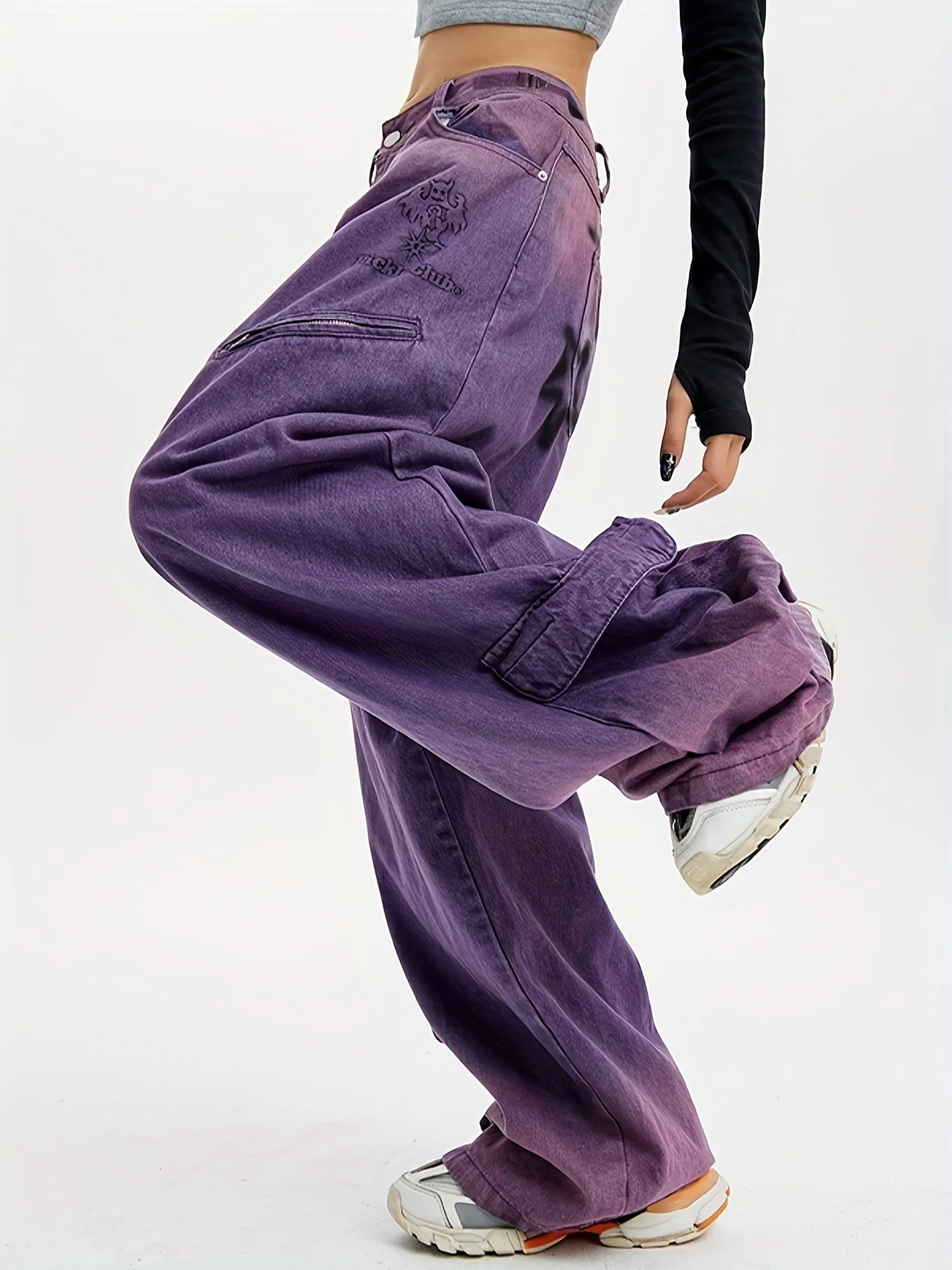 deanwangkt  Star & Ghost Pattern Baggy Jeans, Loose Fit Ombre Chic Wide Legs Jeans, Women's Denim Jeans & Clothing - Deanwangkt