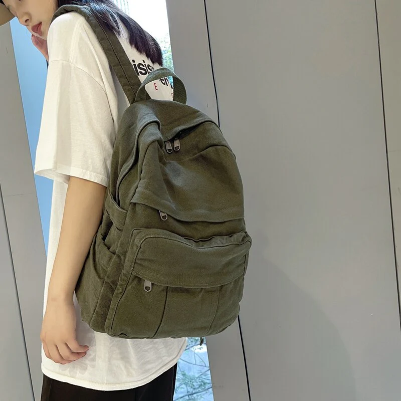 Back To School Student Shoulders Large Capacity Khaki Backpack Fashion Canvas Backpacks Female College Teen Computer Bag mochila - Deanwangkt