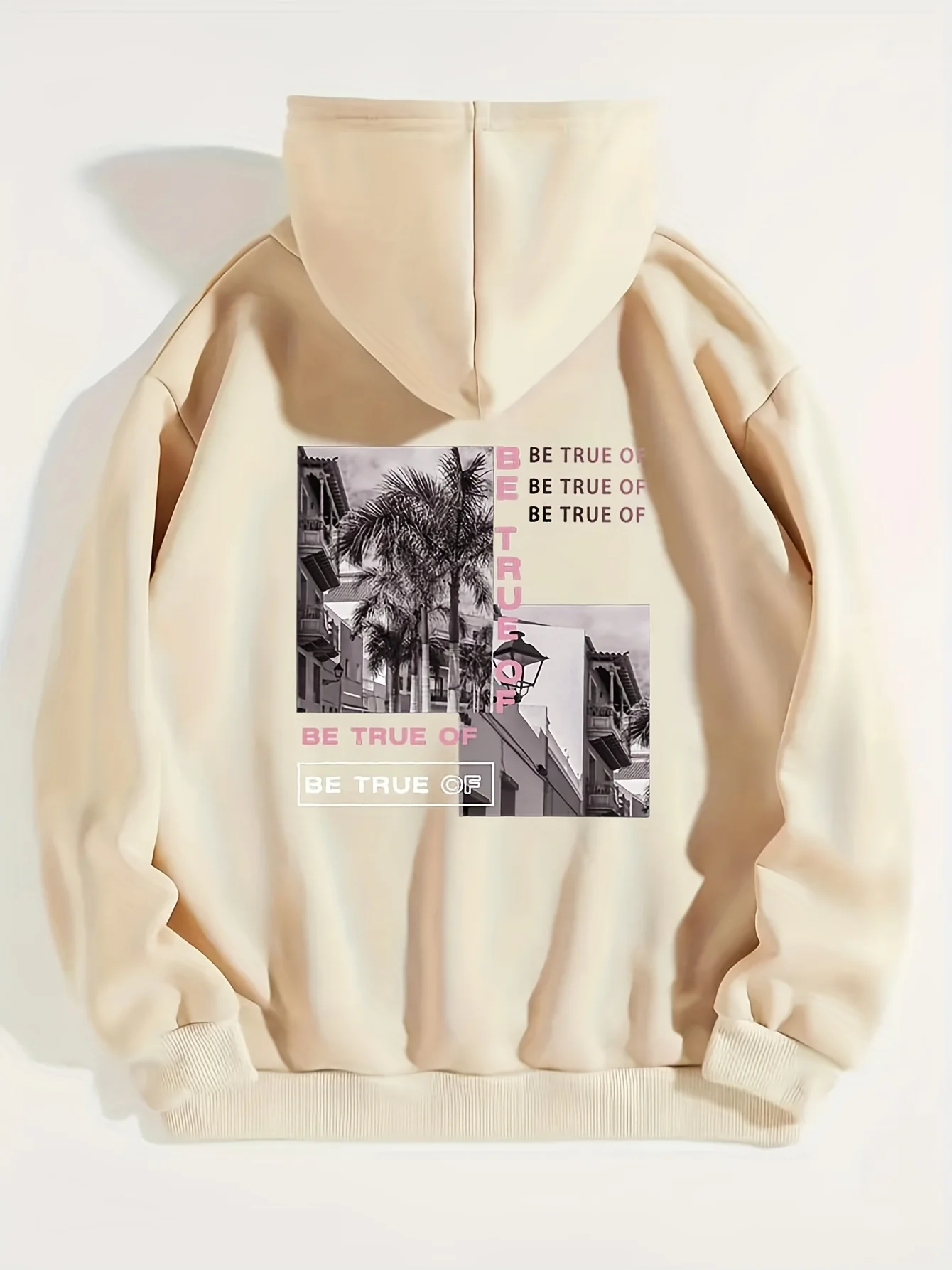 deanwangkt-1  Building Tree Graphic Long Sleeve Fleece Hooded Sweatshirts, Letter Print Drawstring Sports Hoodie With Front Pocket, Women's Sporty Sweatshirts - Deanwangkt