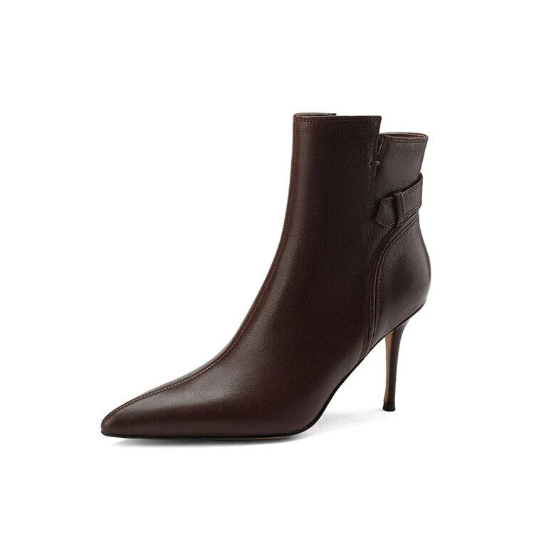 deanwangkt Autumn Shoes    NEW Autumn Women Shoes Genuine Leather Ankle Boots for Women Pointed Toe Super High Heel Shoes Elegant Thin Heel Boots for Women - Deanwangkt