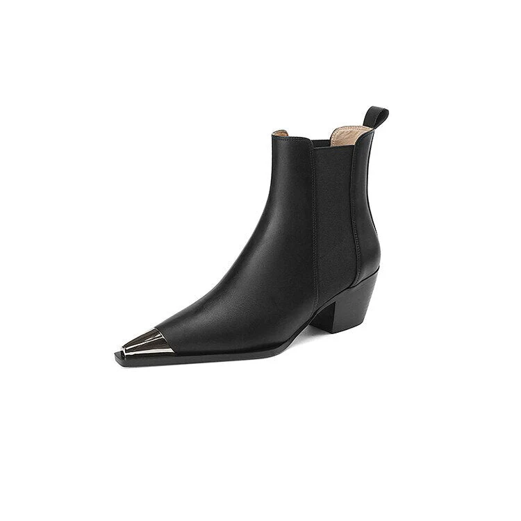 deanwangkt  fashion inspo   NEW Fall Women Boots Pointed Toe Chunky Heel Shoes for Women Black Split Leather Shoes Winter Concise Western Boots Cowboy Boots - Deanwangkt