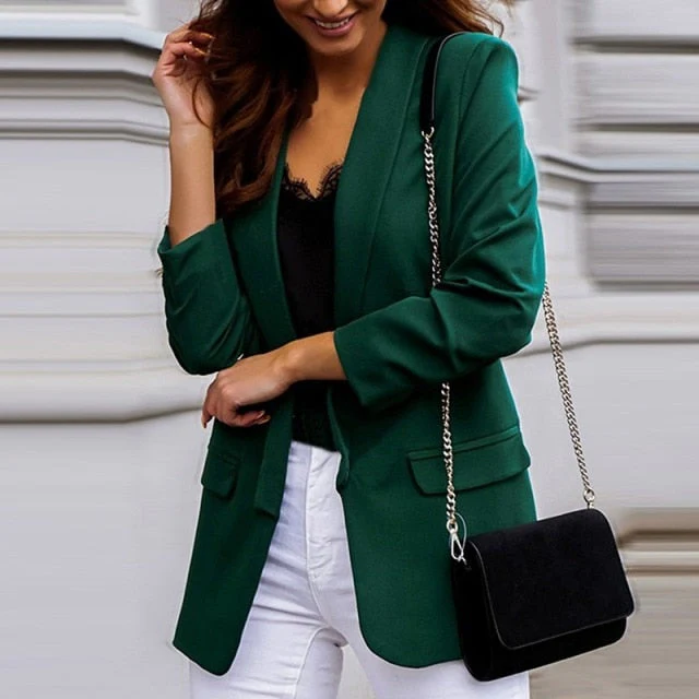 deanwangkt New Women Autumn Blazer Jacket Fashion Basic Blazer Casual Solid Button Long Sleeve Work Suit Coat Office Lady Elegant Blazers - Deanwangkt