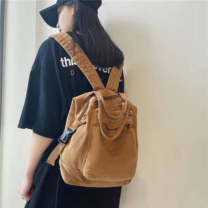 deanwangkt School Bag Student Shoulders Large Capacity Khaki Backpack Fashion Canvas Backpacks Female College Teen Computer Bag Mochila - Deanwangkt