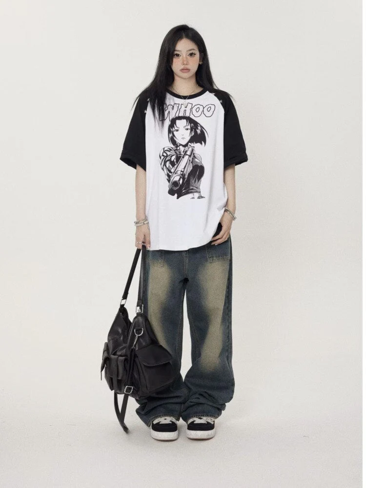 deanwangkt High Street Trendy Brand Jeans Women's Summer New Small Style Retro Straight Tube Floor Sweeping Design Women's Denim Pants - Deanwangkt