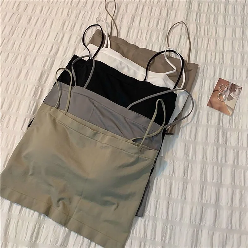 deanwangkt Sexy Crop Top Women Spaghetti Strap Tank Tops Summer Sleeveless Cami Tube Top Basic Solid Camisole Cotton Bustier Soft Bra Vest - Deanwangkt