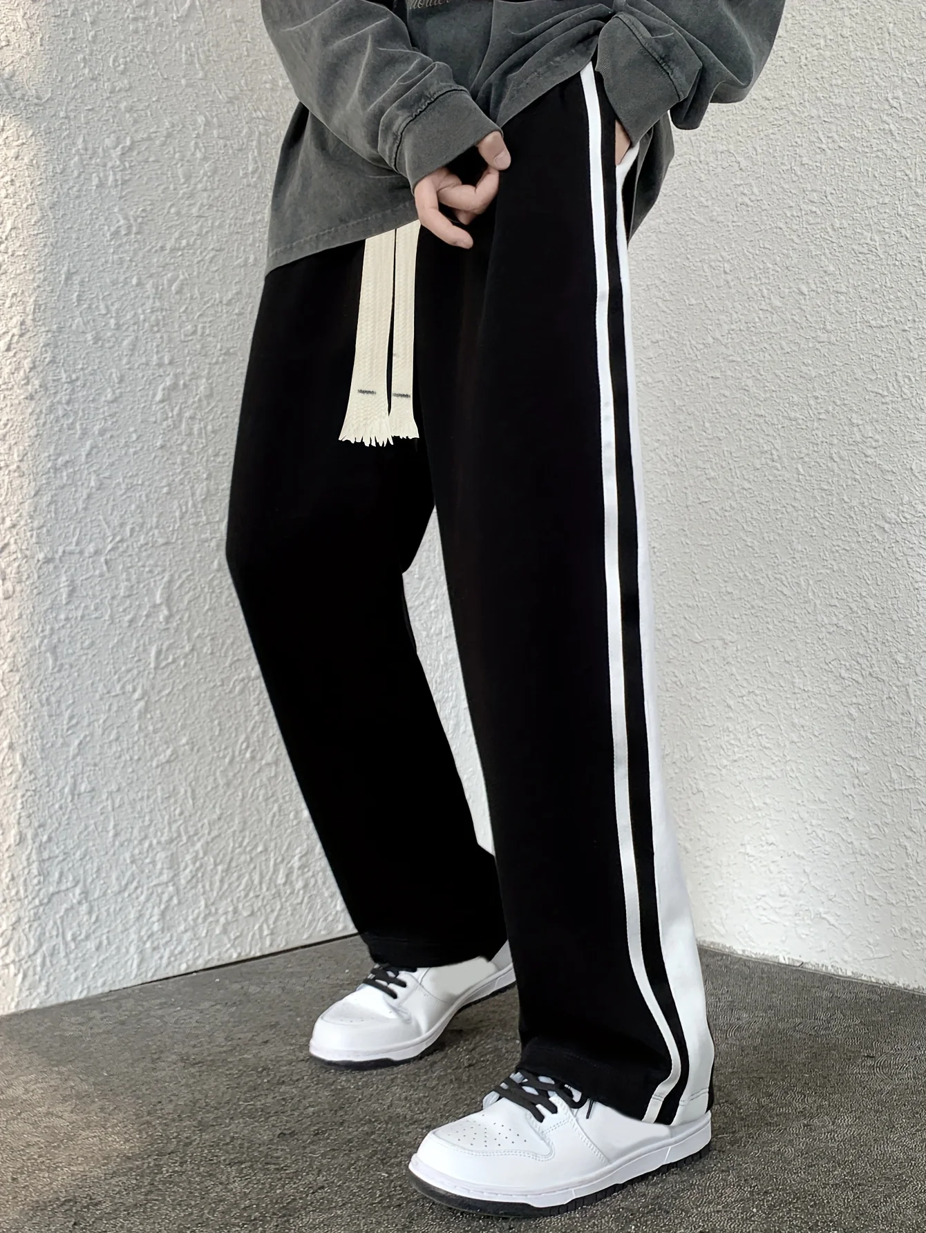 Men's Side Striped Straight Leg Joggers, Casual Stretch Waist Drawstring Comfy Trousers - Deanwangkt
