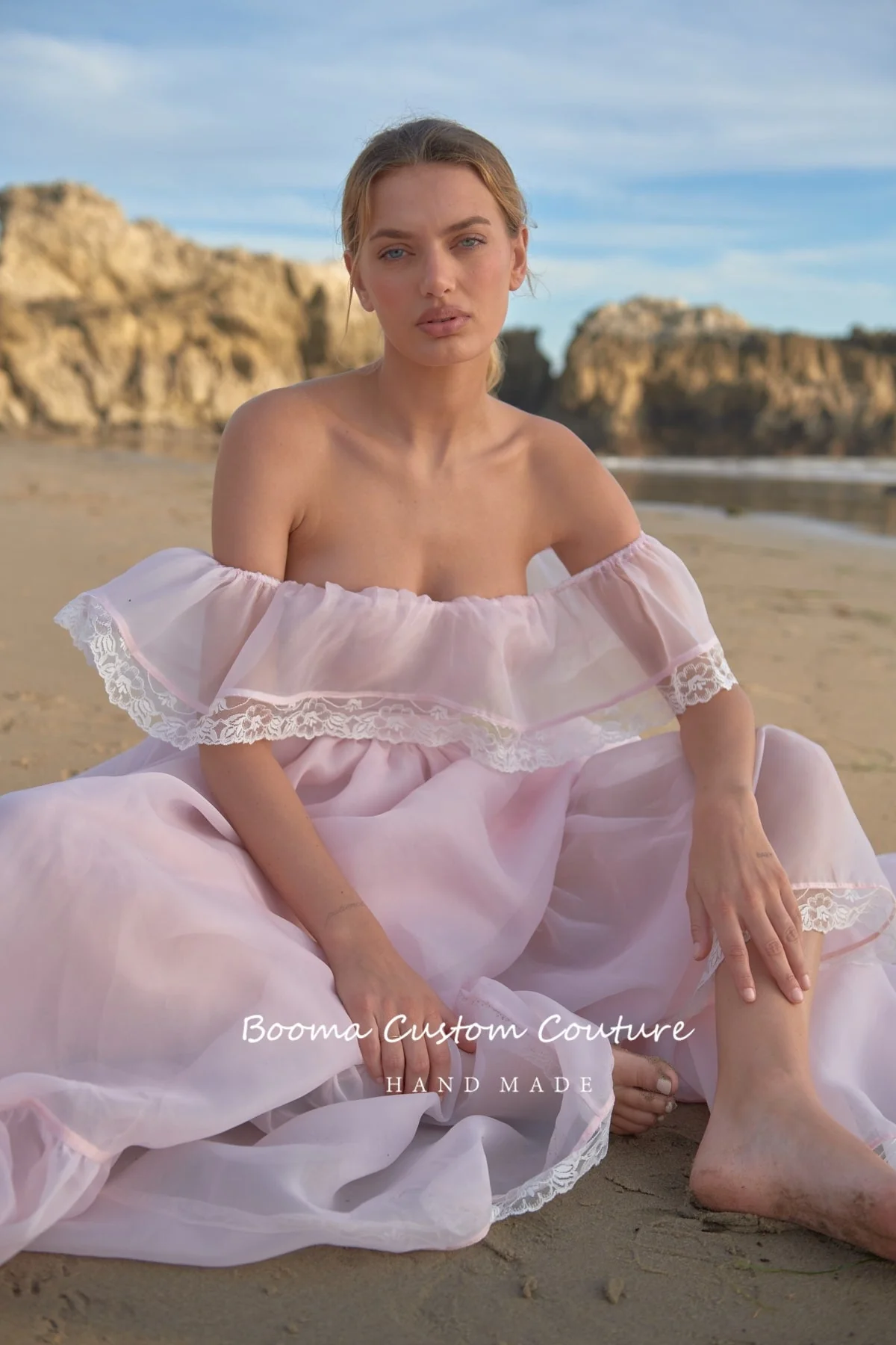 Graduation Gifts Baby Pink Organza Princess Prom Dresses  Off the Shoulder Ruffles A-Line Prom Gowns Open Back Formal Party Dresses - Deanwangkt