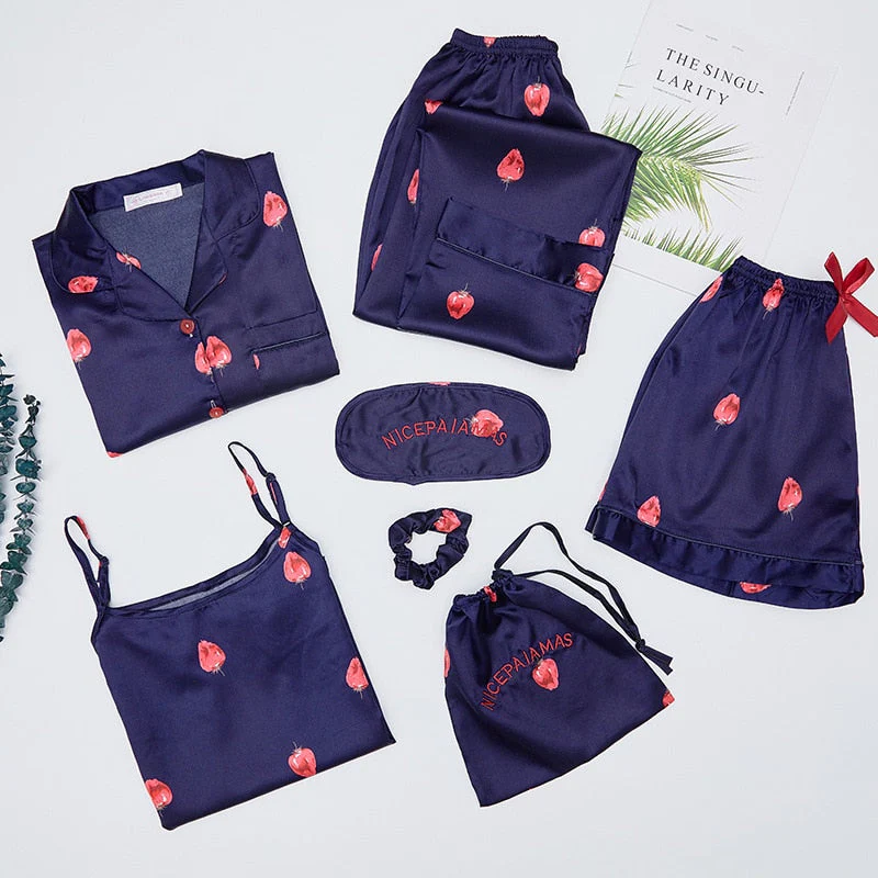 deanwangkt Pajamas Set Women Summer Sexy Flower Pyjamas Sexy Female Long Sleeve Shirt Pants Handwork Stitch Lingerie Striped Mom Sleepwear - Deanwangkt