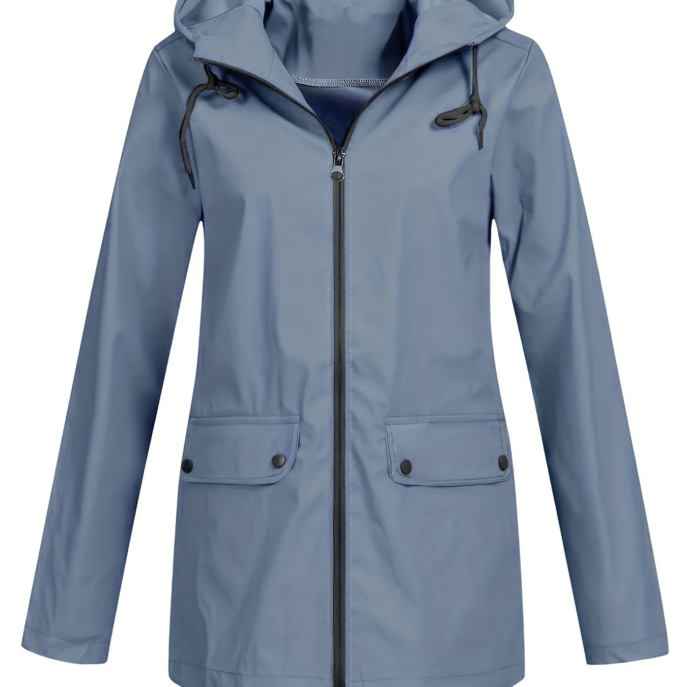 Solid Zip Up Drawstring Trench Coat, Casual Long Sleeve Hooded Jacket, Women's Clothing - Deanwangkt