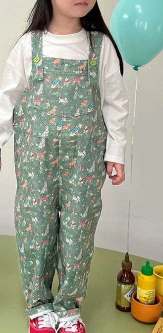 deanwangkt Spring new children cartoon printed overalls kids jumpsuits boys and girls cute loose suspenders trousers - Deanwangkt