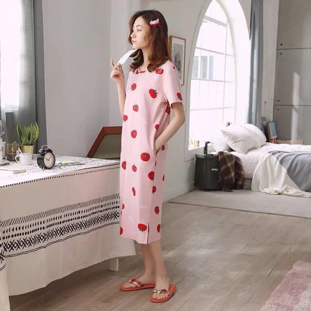 deanwangkt  Women Short Sleeve Sleepwear Cotton Night Gowns Summer Cartoon Nightgowns Home Wear Girls Sleep Lounge Sleeping Dress - Deanwangkt