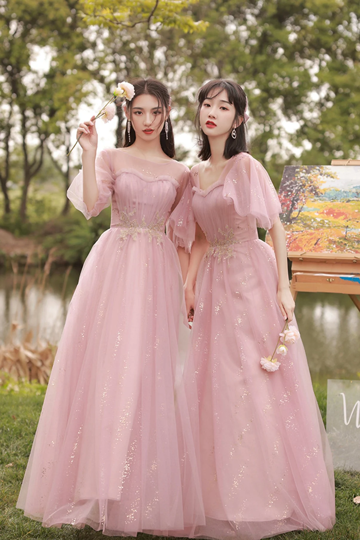solvbao Pink Lace Long Prom Dresses, A-Line Evening Dresses - Deanwangkt