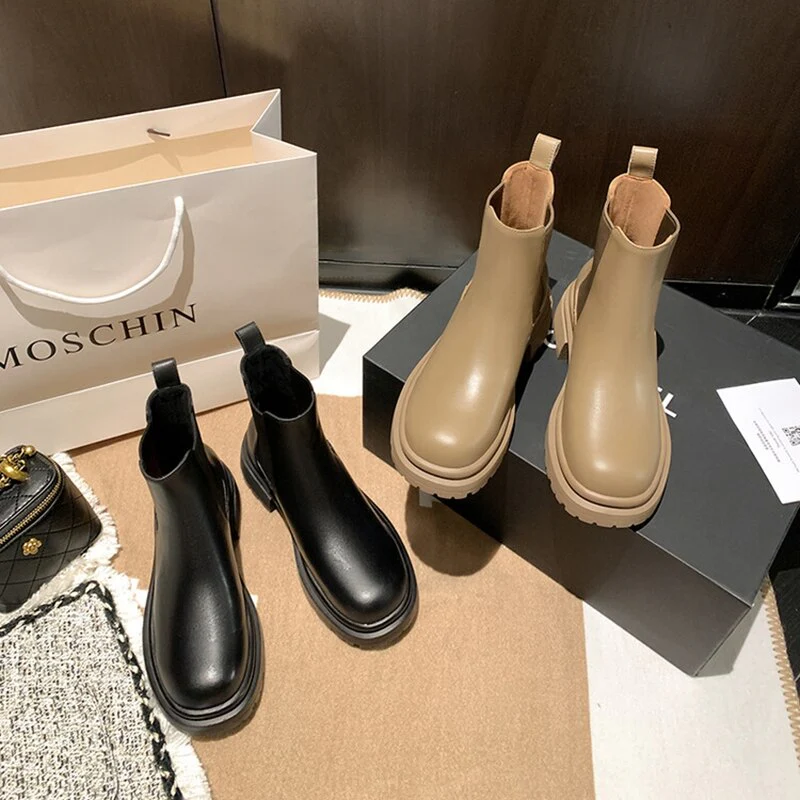 deanwangkt  fashion inspo   NEW Fall Shoes Women Genuine Leather Boots Round Toe Chunky Heel Women Boots Winter Solid Platform Women Boots botas de mujer - Deanwangkt