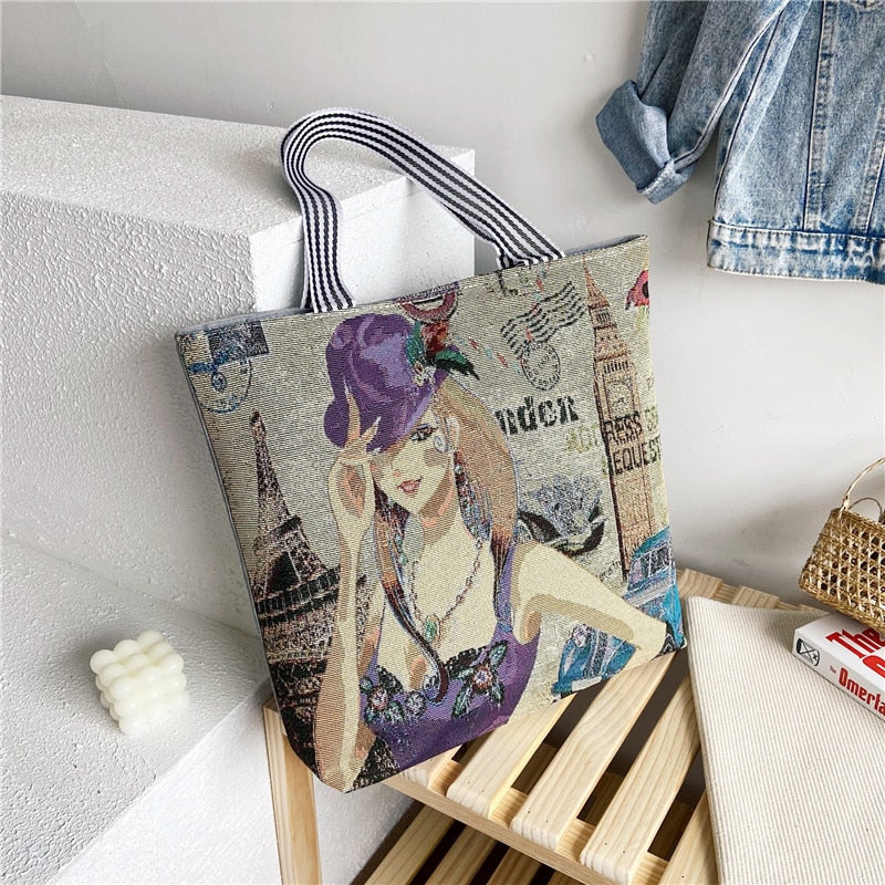 deanwangkt  Fashion Folding Women Big Size Handbag Tote Ladies Casual Flower Printing Canvas Graffiti Shoulder Bag Beach Bolsa Feminina - Deanwangkt