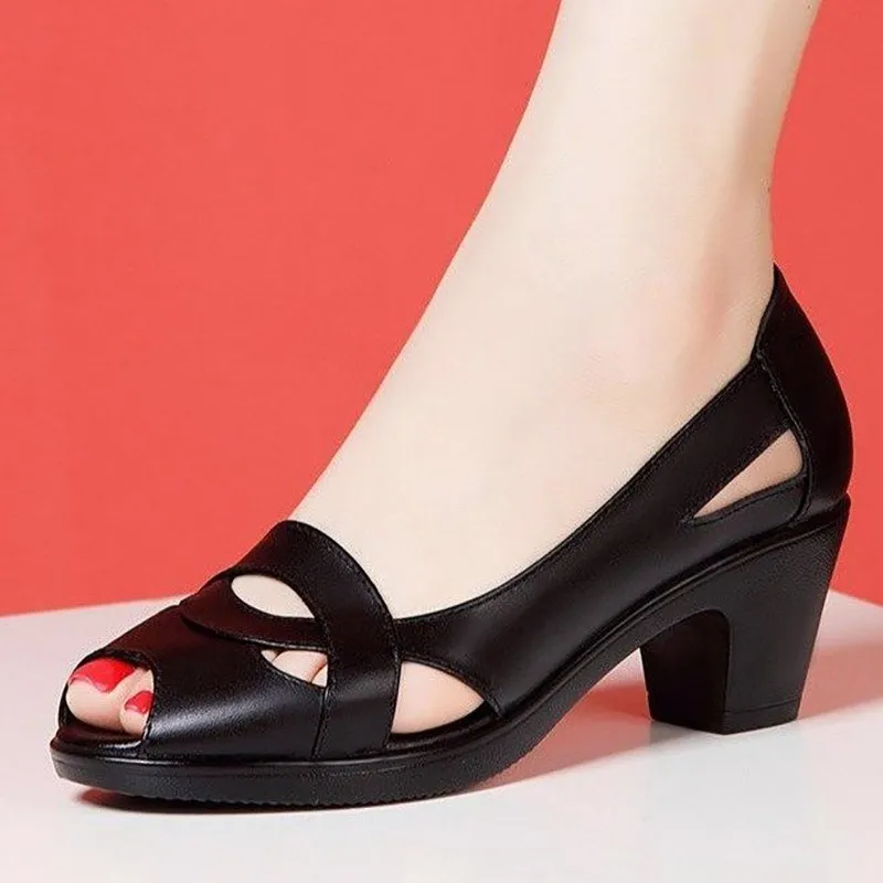 deanwangkt Women Shoes Peep Toe Pumps Hollow Outs High Heels Sandals Boat Shoes Platform Pumps Woman Open Toe Sandalias mujer Summer - Deanwangkt