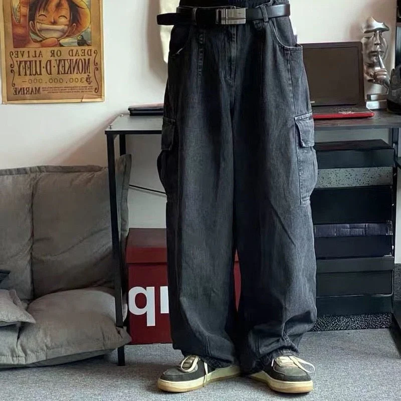 DEANWANGKT Back To School  Baggy Jeans Trousers Male Denim Pants Black Wide Leg Pants Men's Jeans Oversize Cargo Korean Streetwear Hip Hop Harajuku - Deanwangkt