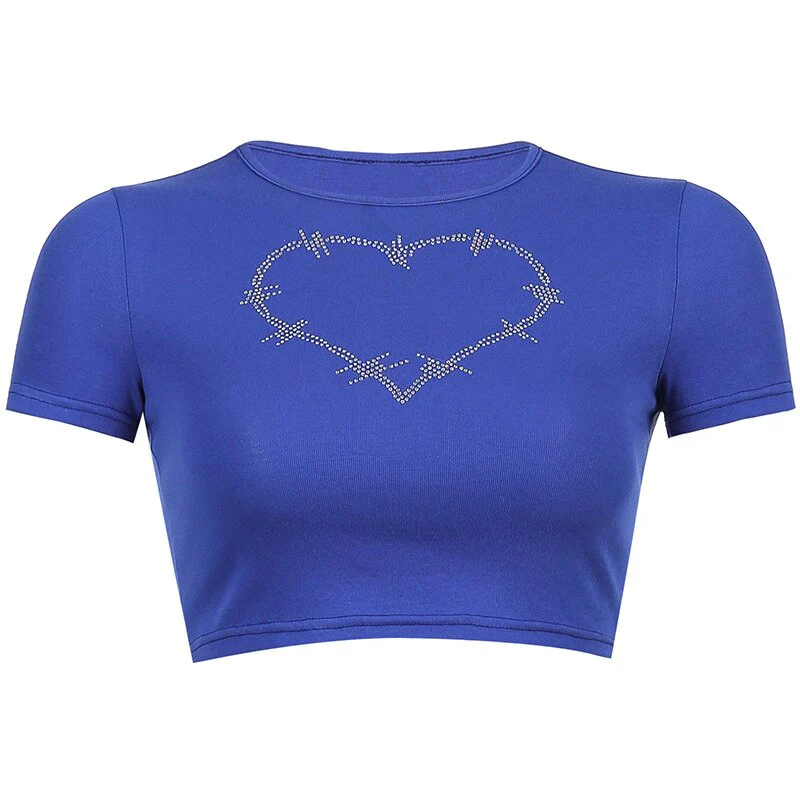 Letter Print Crop Top Graphic T Shirts O Neck Sexy Top Women Short Sleeve T-Shirts Fairy Grunge Slim Basic Baby Tees Y2K Clothes - Deanwangkt