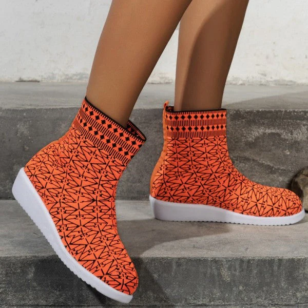 deanwangkt - Tangerine Red Casual Patchwork Round Comfortable Out Door Shoes - Deanwangkt