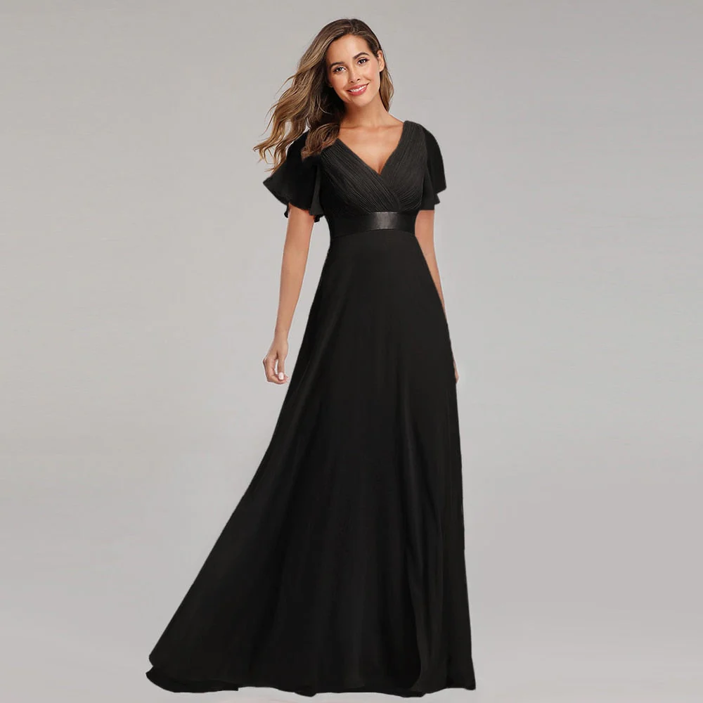 Evening Dresses XUCTHHC Elegant V-Neck Ruffles Chiffon Formal Evening Gown  Robe Vestidos De fiesta Dress for Wedding Party - Deanwangkt