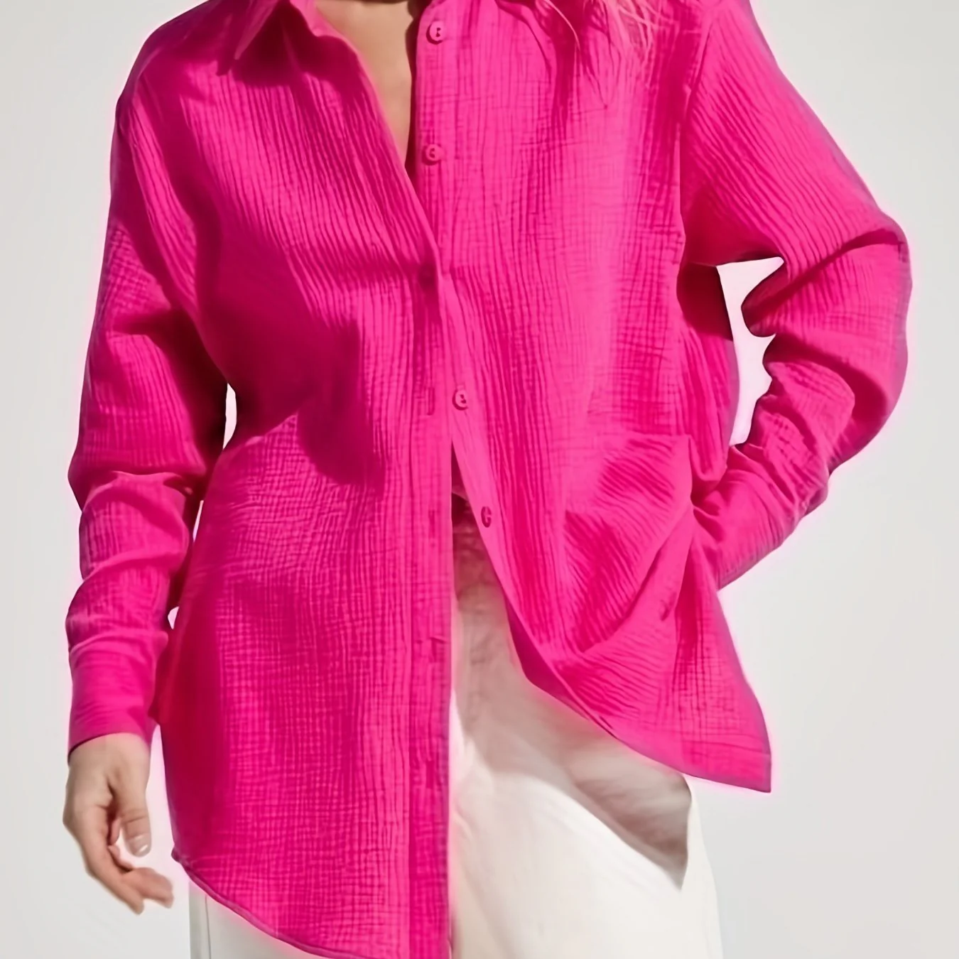 Solid Simple Shirt, Casual Button Front Long Sleeve Shirt, Women's Clothing - Deanwangkt