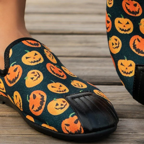 deanwangkt - Halloween Cream White Casual Patchwork Printing Round Comfortable Flats Shoes - Deanwangkt