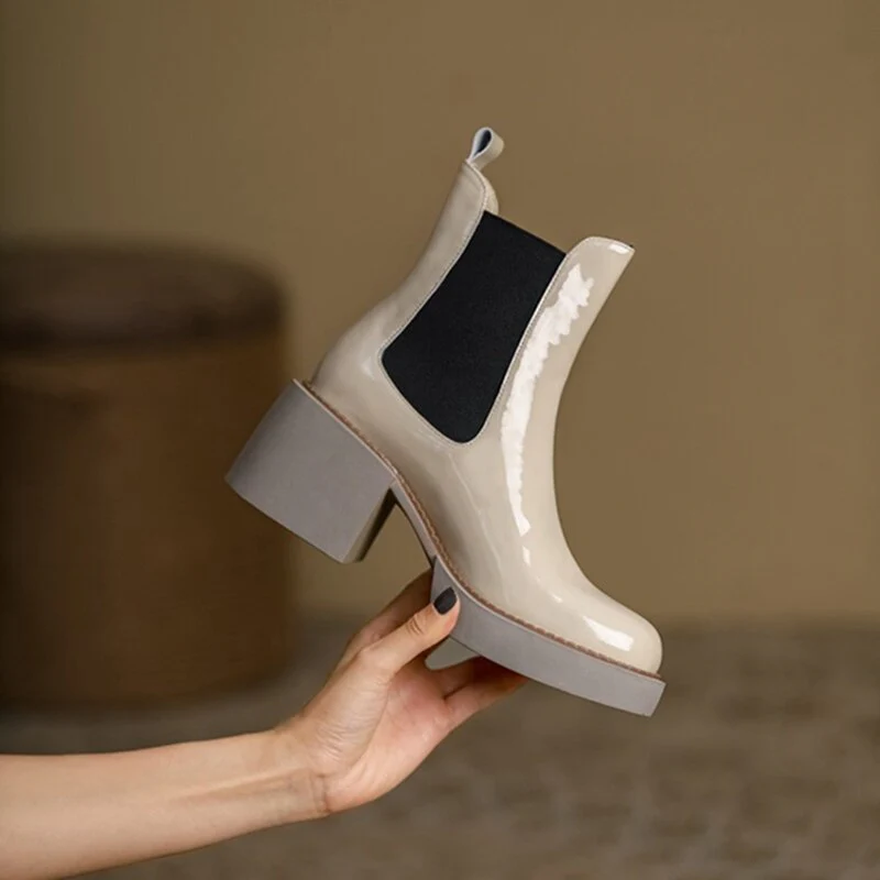 deanwangkt Autumn Boots    HOT SALE Women Boots Patent Leather Shoes for Women Round Toe Chunky Boots Platform Shoes Winter Modern Boots Women Punk Shoes - Deanwangkt
