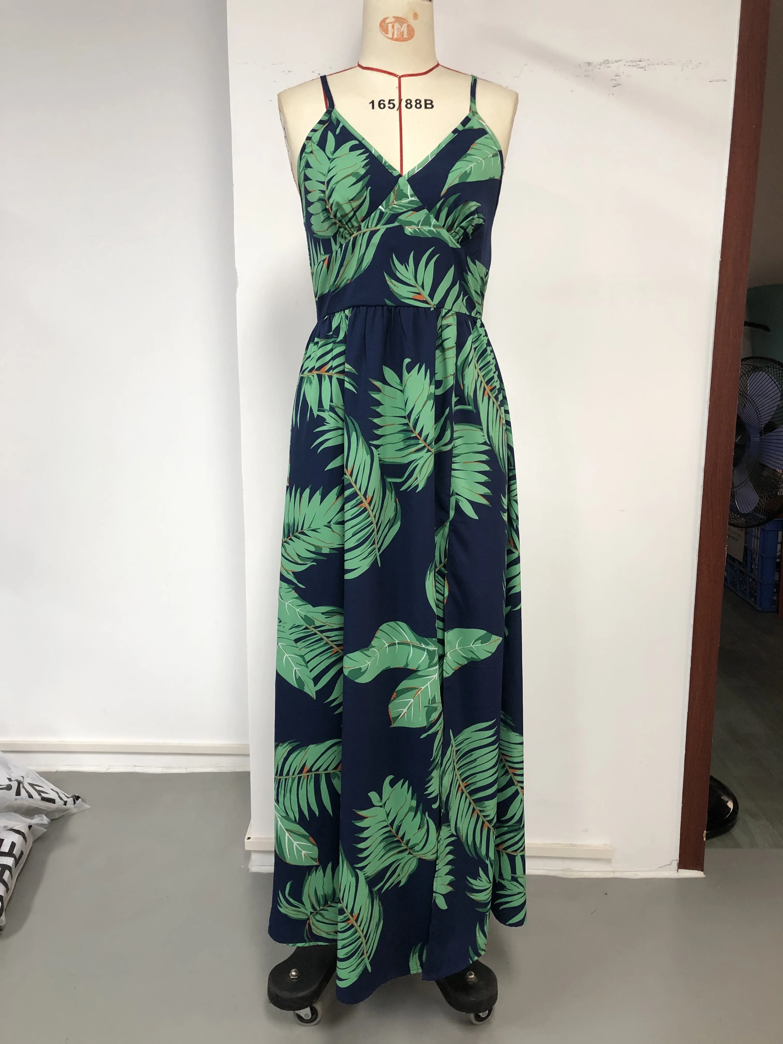 Tropical Print Cami Dress, Vacation Split Thigh Sleeveless Summer Maxi Dress, Women's Clothing - Deanwangkt