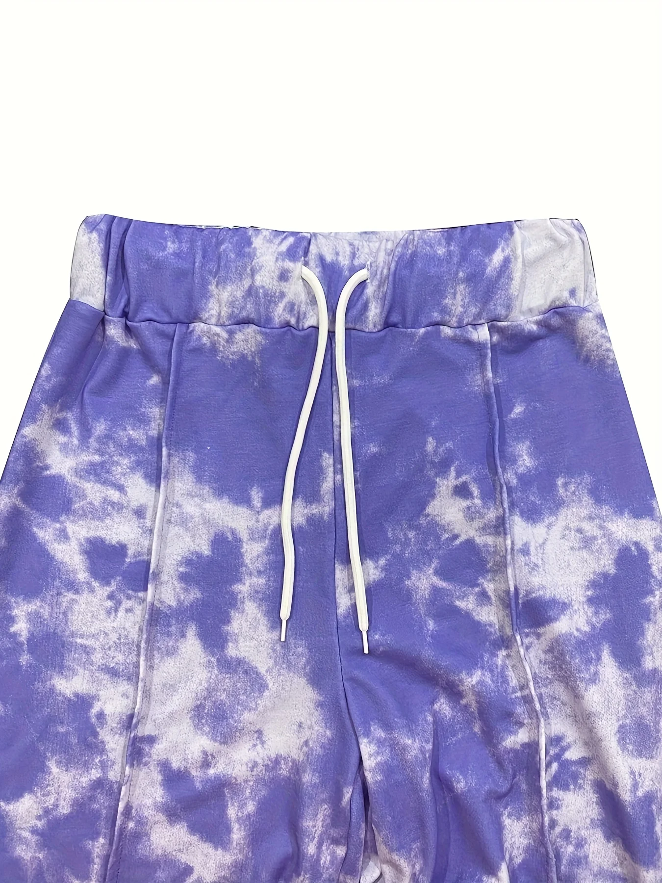 Tie Dye Two-piece Set, Asymmetrical Neck Long Sleeve Crop Top & Drawstring Wide Leg Pants Outfits, Women's Clothing - Deanwangkt