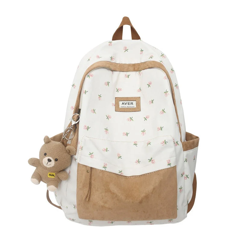 Girl Trendy Nylon Kawaii Flannel Floral Bag Ladies Cute College Backpack Women Travel Student Bag Female Laptop Backpack Fashion - Deanwangkt