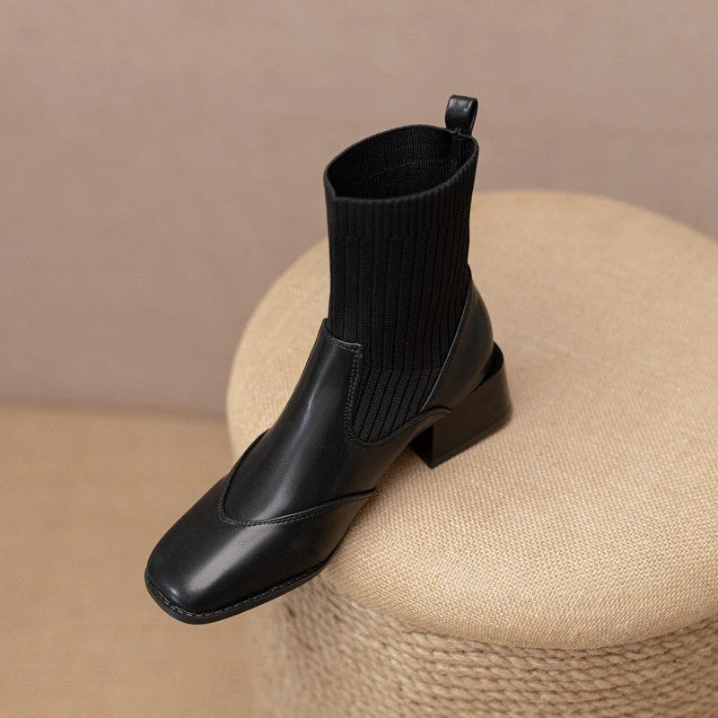 deanwangkt Autumn Winter New Ankle Socks Shoes Women Fashion Large Size  Knitted Short Boots Women Slip On High Heels - Deanwangkt