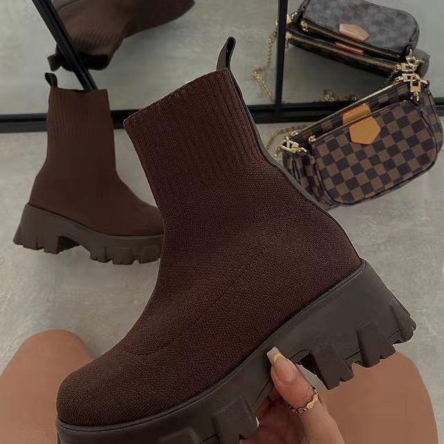 DEANWANGKT Christmas Gift  Autumn and Winter New Couple Socks Boots Women Thick-soled Casual Boots  Large Size Net Red Knitted Short Botas Femininas - Deanwangkt
