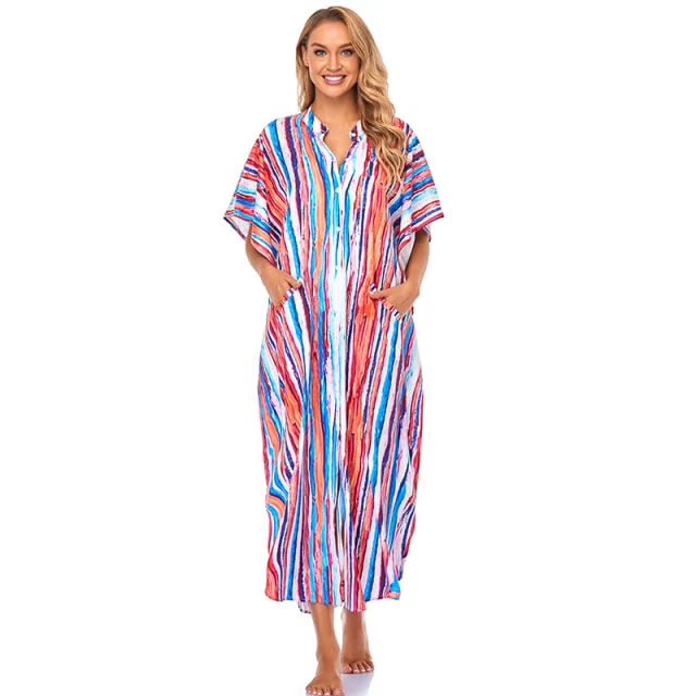 Cover-ups  Kaftan Beach Print SnakeSkin Swimsuit cover up Kimono Plage Beach Robe Femme Long Dress Sarong Dress Beachwear - Deanwangkt