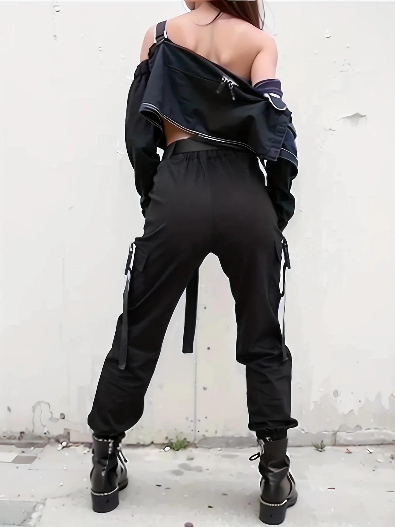 deanwangkt  Y2K Solid Cargo Pants, Street Wear High Waist Pants With Pockets, Women's Clothing - Deanwangkt