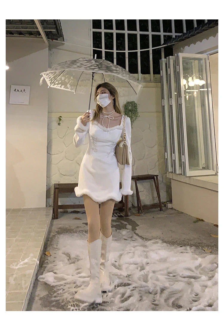 deanwangkt  Winter Sweet Christmas Dress Women Red Kawaii Lolita Party Mini Dresses Warm Korean Night Dresses Ladies Festival Clothing - Deanwangkt