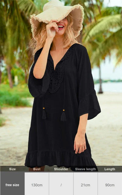 Sexy New Shirt Beach Up White Beach Dress Loose Blouse Tunic Pocket Long Sleeve Swimsuit Cover Up Casual Beachwear - Deanwangkt