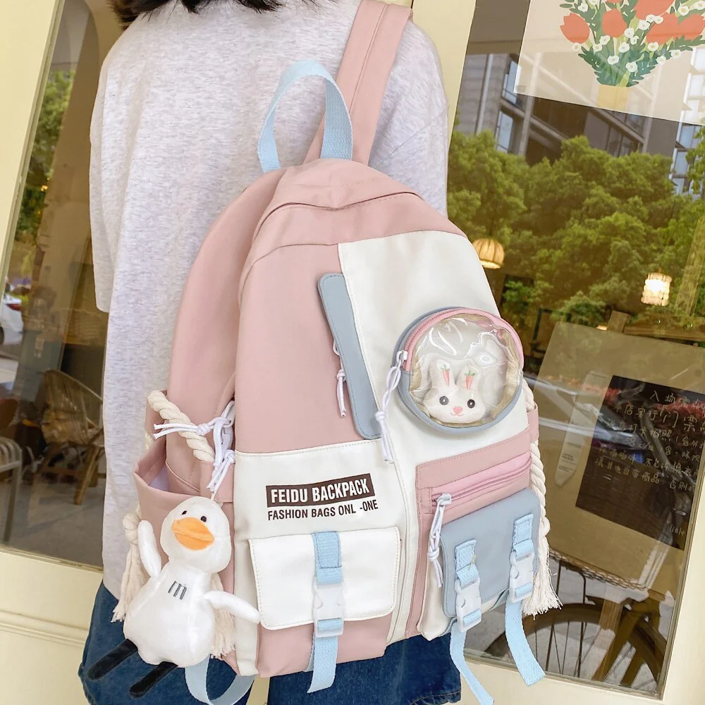 Female Harajuku Nylon Bag Kawaii Girl College Student Backpack Waterproof Fashion Ladies School Bag Book Women Cute Backpack New - Deanwangkt