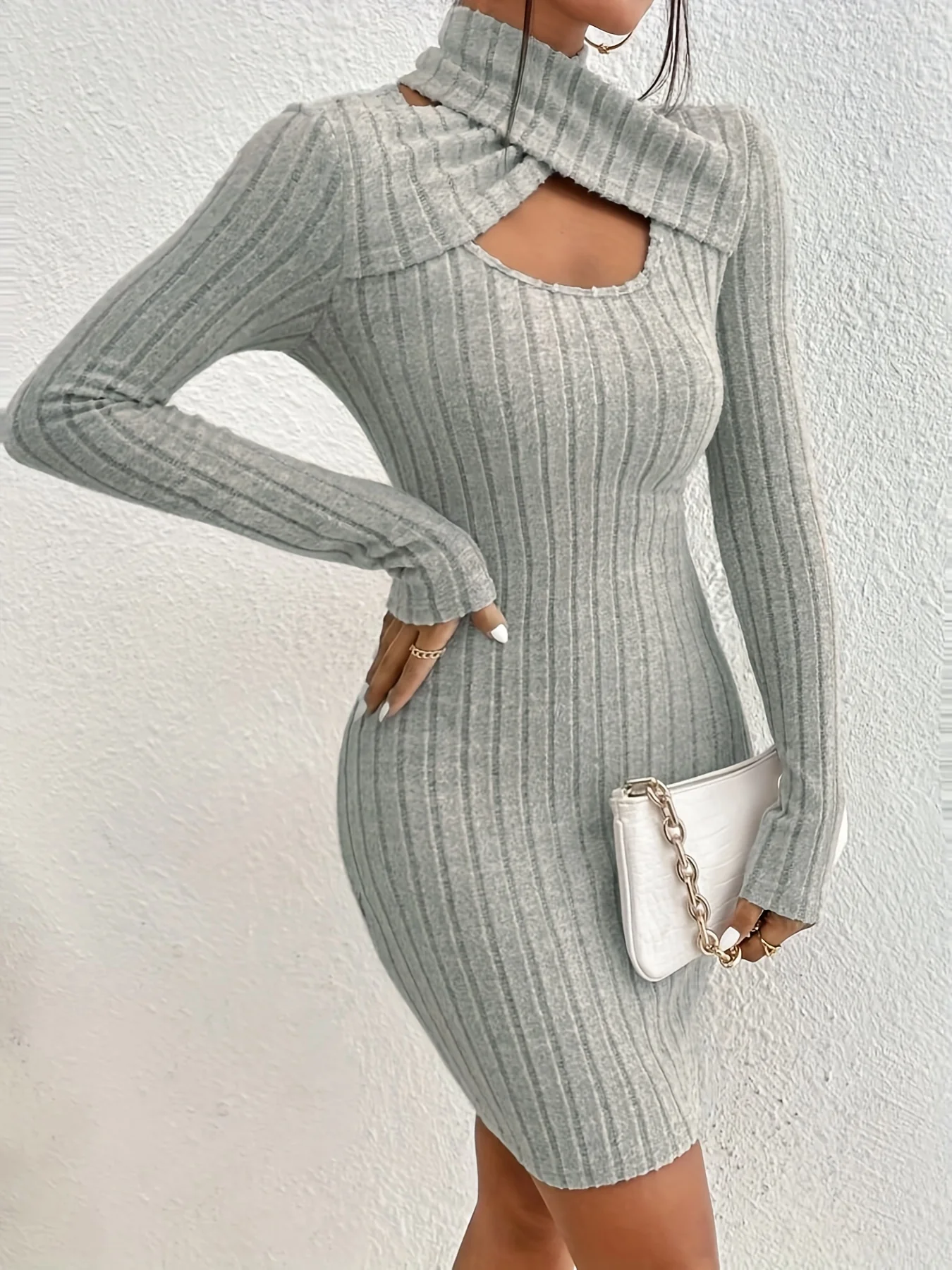 deanwangkt-1  Cut Out Rib Knit Sweater Dress, Sexy Long Sleeve Bodycon Dress, Women's Clothing - Deanwangkt