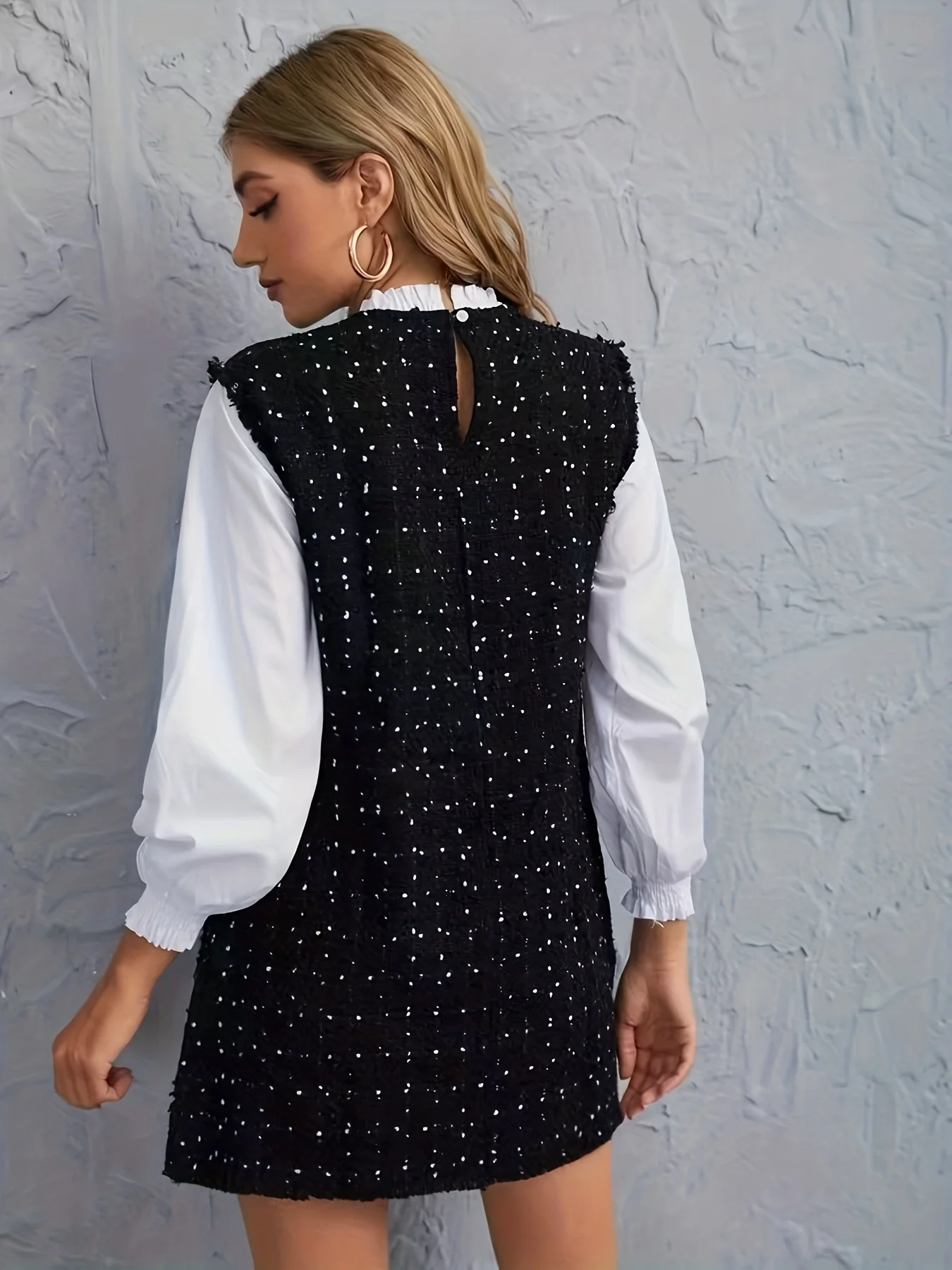 Solid Simple Mini Dress, Elegant Crew Neck Pocket Front Dress, Women's Clothing - Deanwangkt