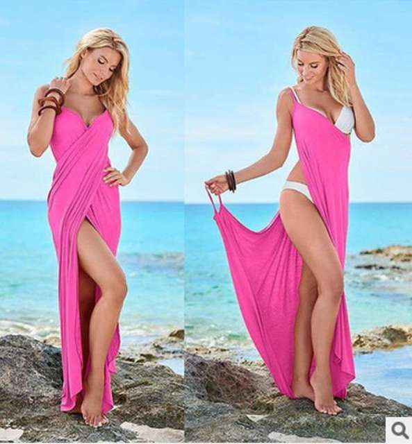 New Fashion Women Red Color Sling Backless Swimwear Scarf Beach Cover Up Wrap Sarong Long Dress Infinite Wear Maxi Dresses - Deanwangkt