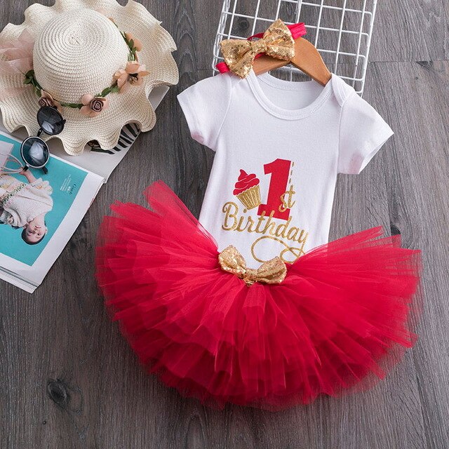 deanwangkt My Little Baby Girl First 1st Birthday Party Dress Cute Pink Tutu Cake Outfits Infant Dresses Baby Girls Baptism Clothes 0-12M - Deanwangkt