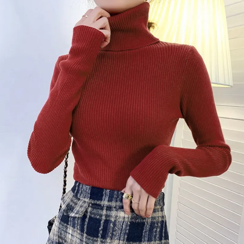 deanwangkt New Knitting Pullover Sweater Long Sleeve Bottom Shirt Slim Turtleneck Sweaters Autumn Winter Soft Blouse Jumpers For Women - Deanwangkt